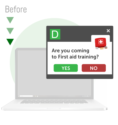 Popup notification for employee first aid training reminder on a laptop screen using DeskAlerts.
