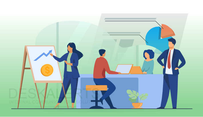 Business team implementing organizational change through strategic communication