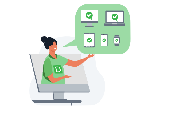 DeskAlerts employee presenting emergency alert compatibility across desktop, laptop, tablet, and mobile devices for unified internal communication.